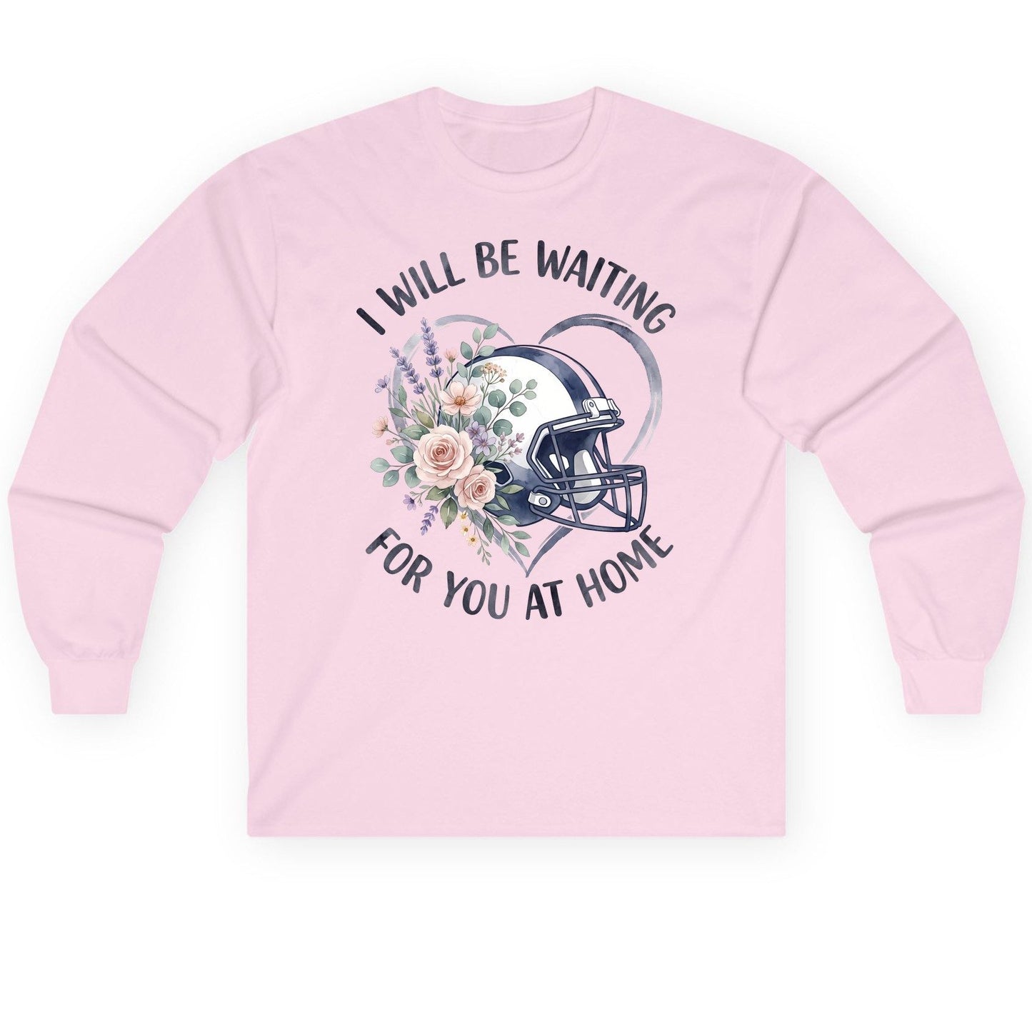 I Will Be Waiting for You at Home football Long Sleeve Tee Light Pink product mockup