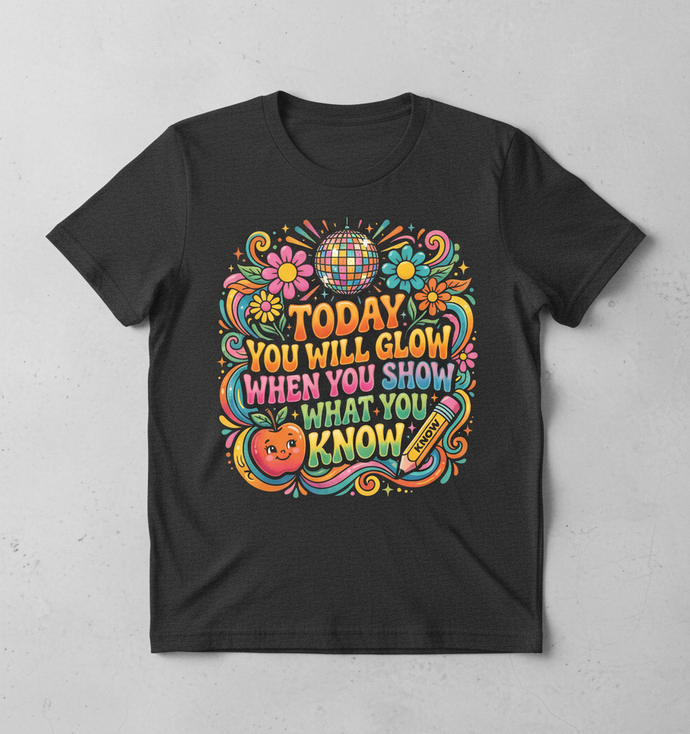 Groovy Teacher Motivational Quote "Today You Will Glow" T-Shirt - Dark Heather