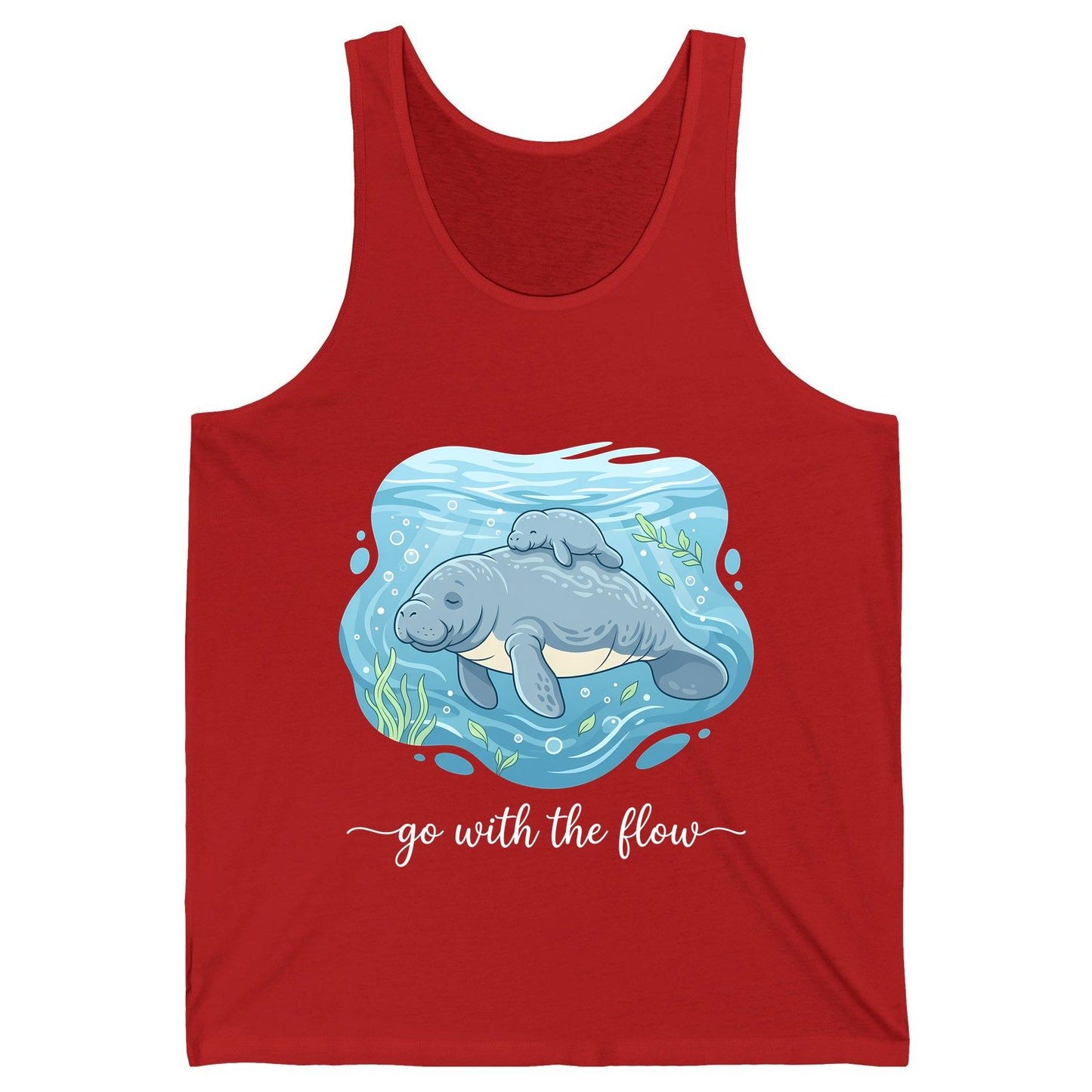 Go with the Flow Manatee Tank Top - product mockup - Red