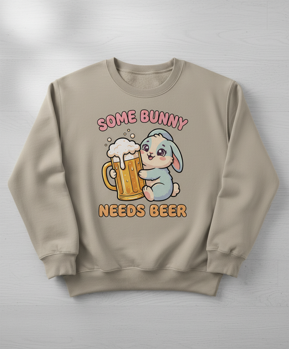 Some Bunny Needs Beer Funny Rabbit Sweatshirt - Sand