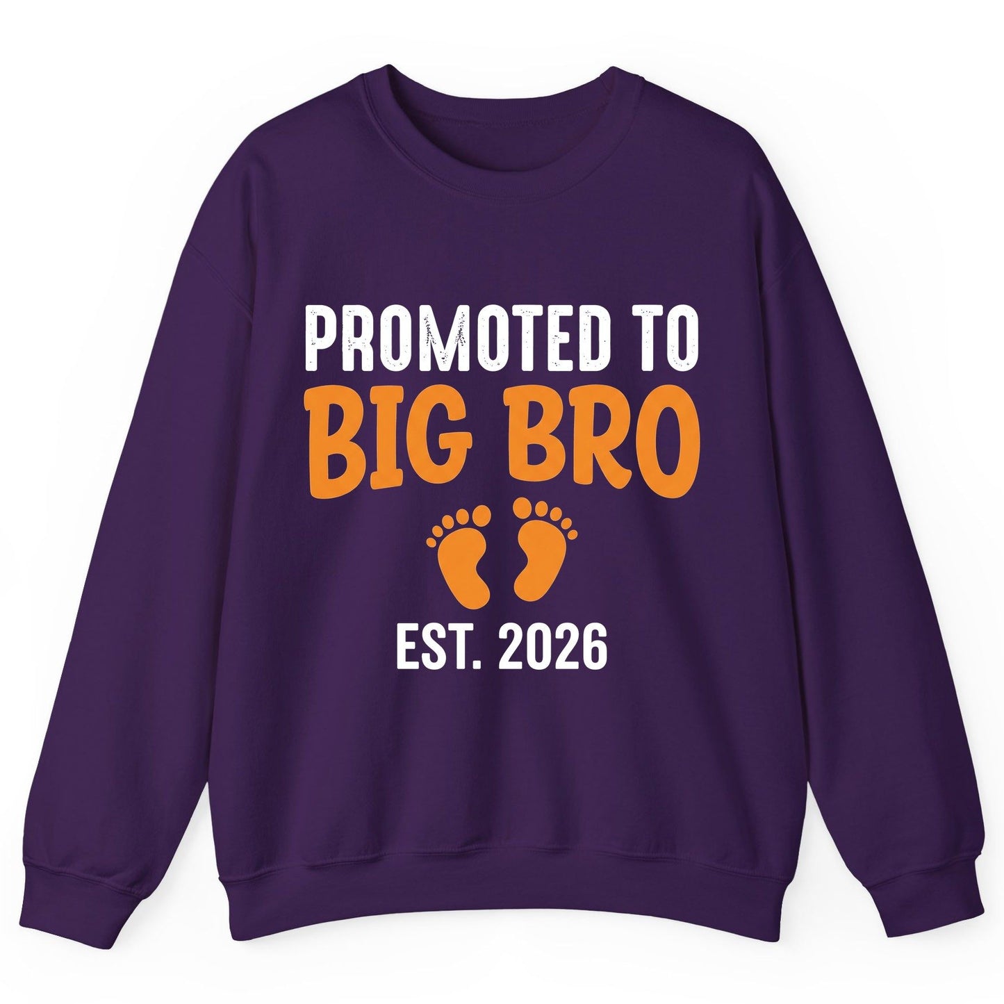 Promoted TO BIG BRO EST 2026 Pregnancy Announcement Sweatshirt - product mockup - Purple