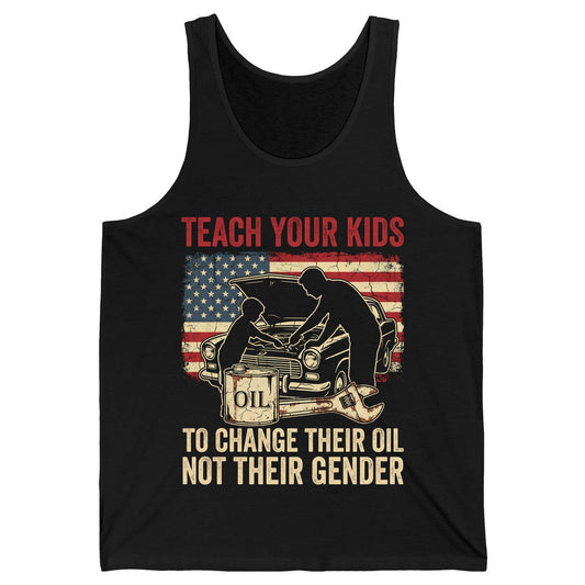 Teach Your Kids to Change Their Oil Not Their Gender car mechanic Tank Top Black product mockup