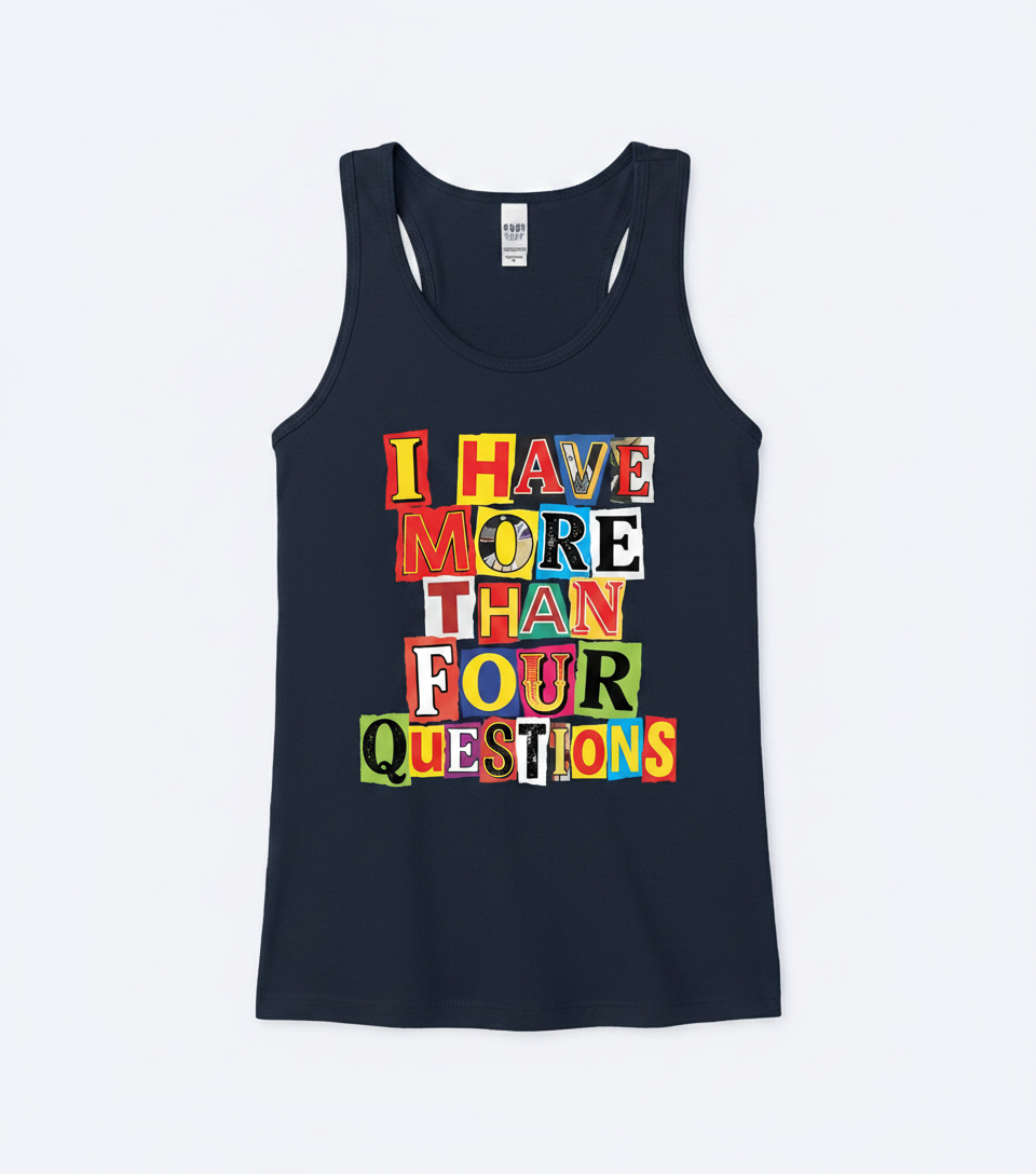 I Have More Than Four Questions Ransom Note Style Tank Top - Navy