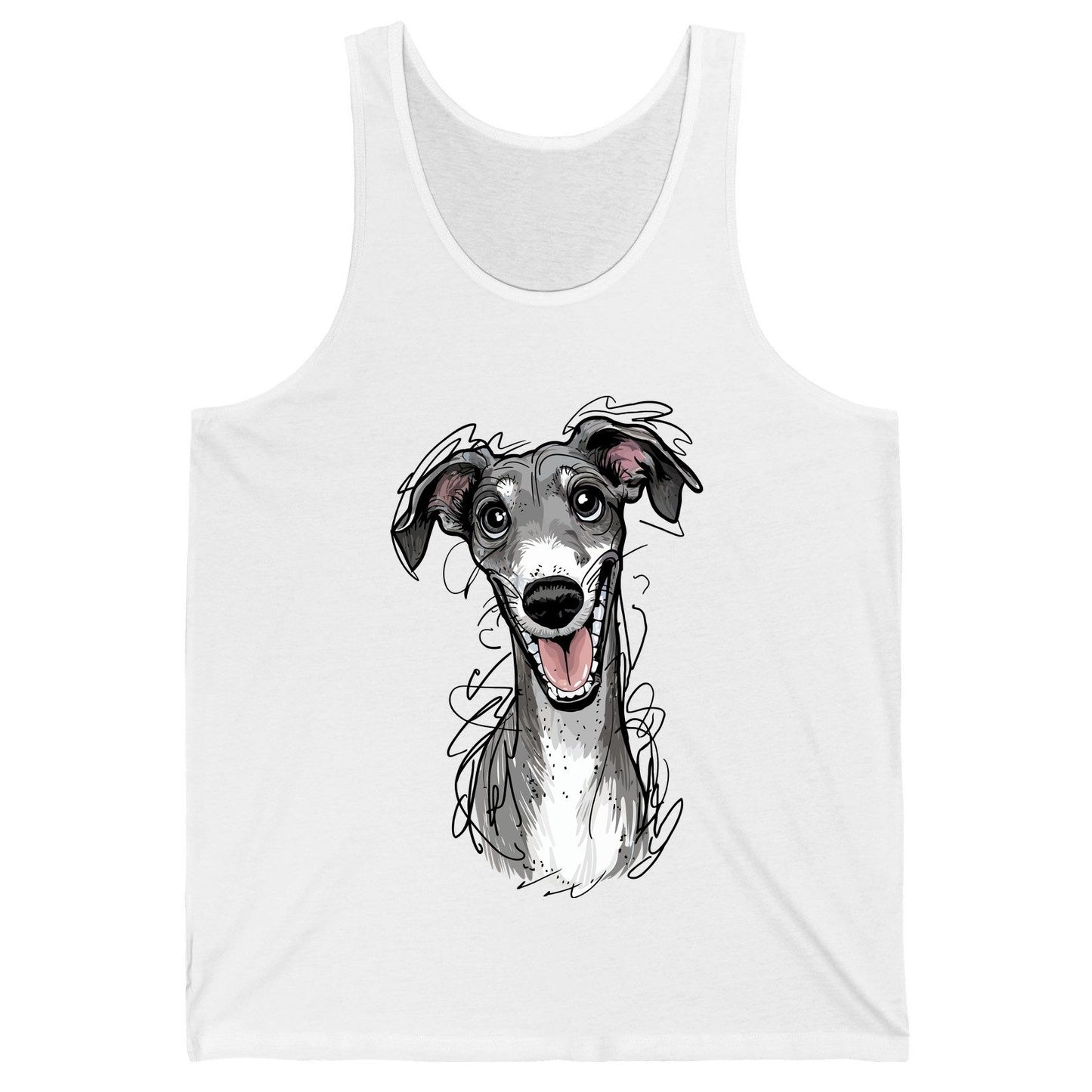 Smiling Greyhound Caricature greyhound Tank Top White product mockup