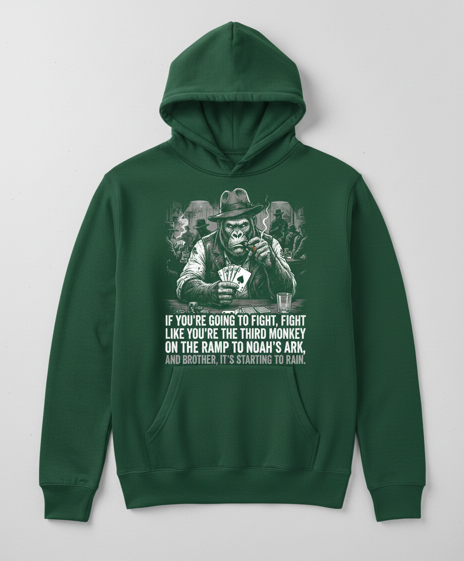 Third Monkey on Noah's Ark Gorilla Poker Player Hoodie - Forest Green
