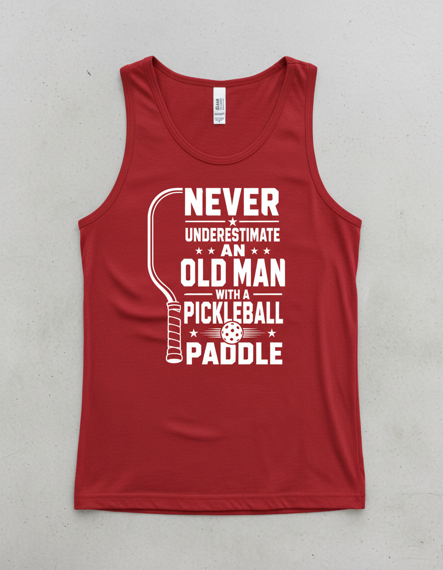 Never Underestimate An Old Man With A Pickleball Paddle Tank Top - Red
