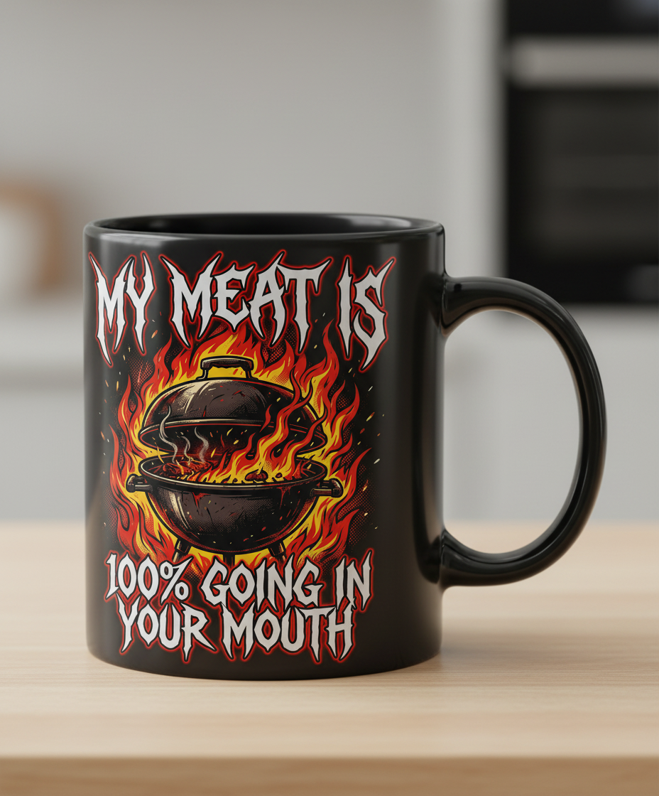 Heavy Metal BBQ My Meat Is 100% Going In Your Mouth Black Mug - Black