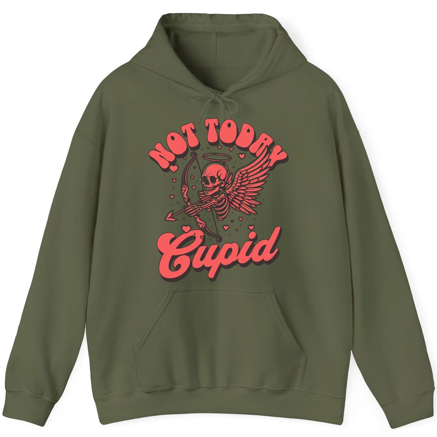 Not Today Cupid skeletal cupid Hoodie Military Green product mockup