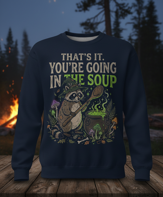 That's It You're Going In The Soup Raccoon Witch Sweatshirt - Navy