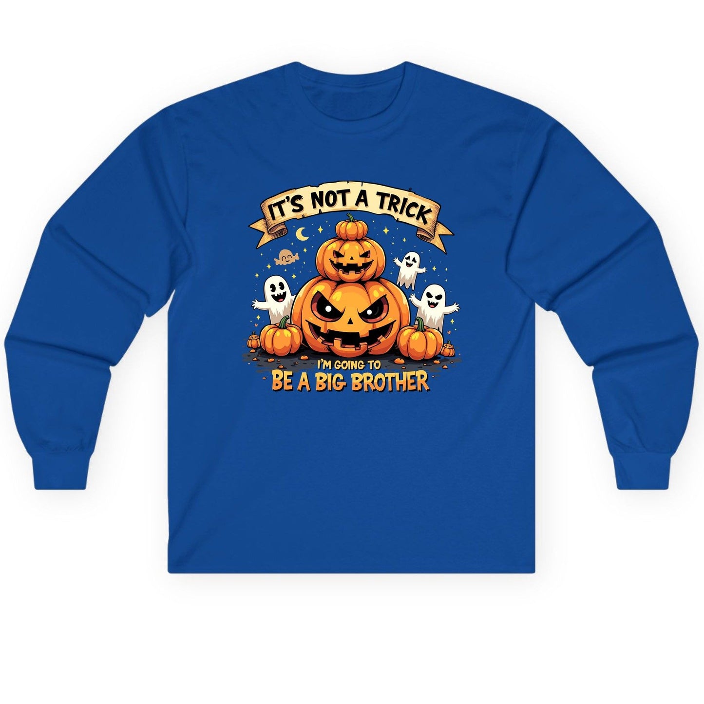 It's Not a Trick I'm Going to Be a Big Brother Halloween pregnancy announcement Long Sleeve Tee Royal product mockup