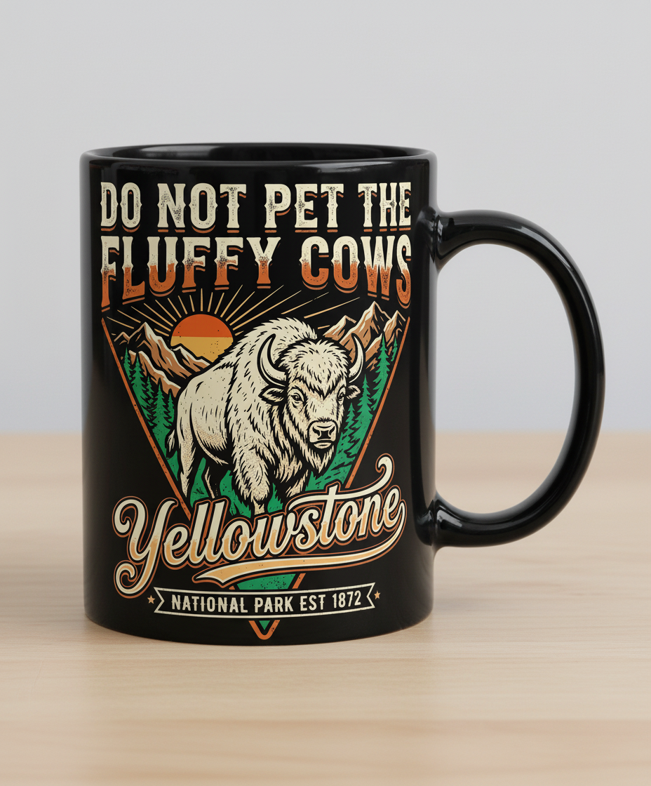 Funny Yellowstone Do Not Pet The Fluffy Cows Vintage Design Black Mug - Black