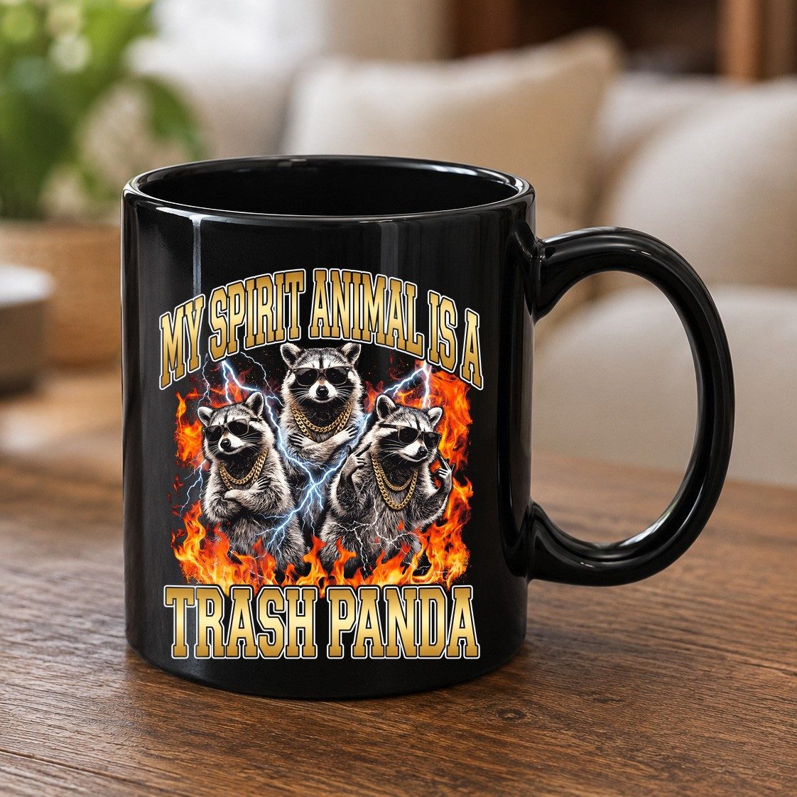 My Spirit Animal Is a Trash Panda raccoon Black Mug Black product mockup