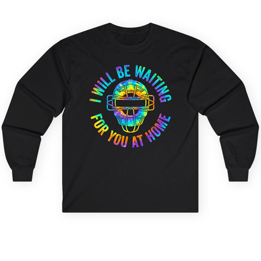 I Will Be Waiting for You at Home baseball catcher Long Sleeve Tee Black product mockup