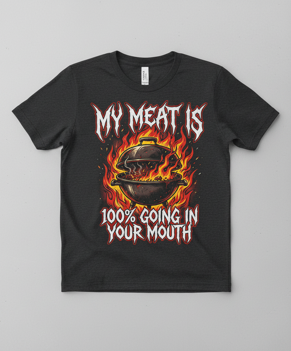 Heavy Metal BBQ My Meat Is 100% Going In Your Mouth T-Shirt - Dark Heather