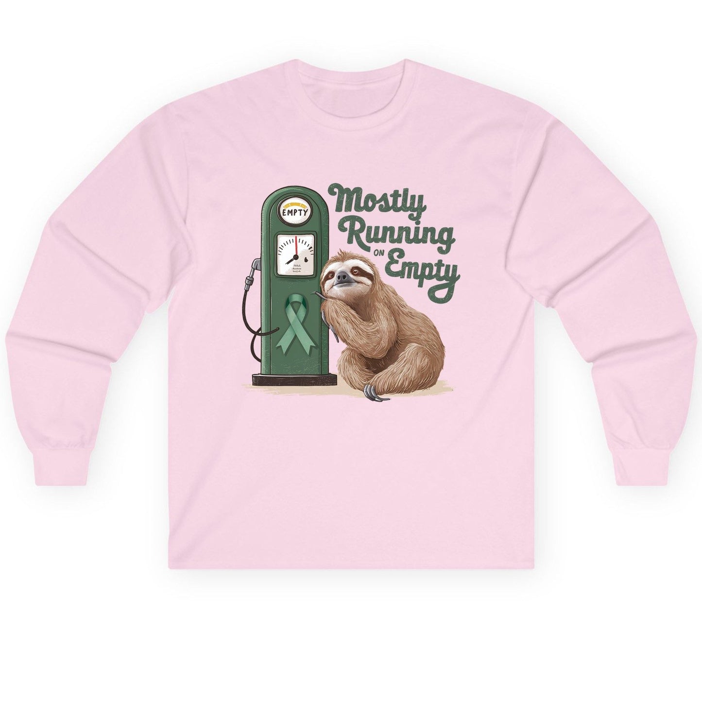 Mostly Running on Empty sloth Long Sleeve Tee Light Pink product mockup