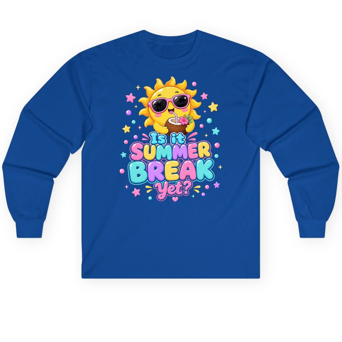 Is It SUMMER BREAK Yet Funny Vacation Long Sleeve Tee - product mockup - Royal