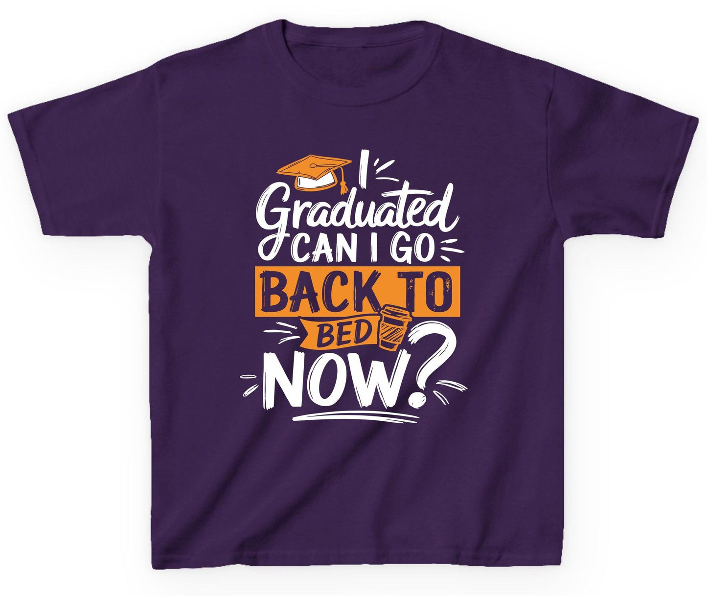 I Graduated Can I Go Back to Bed Now Funny Graduation Youth T-Shirt - product mockup - Purple