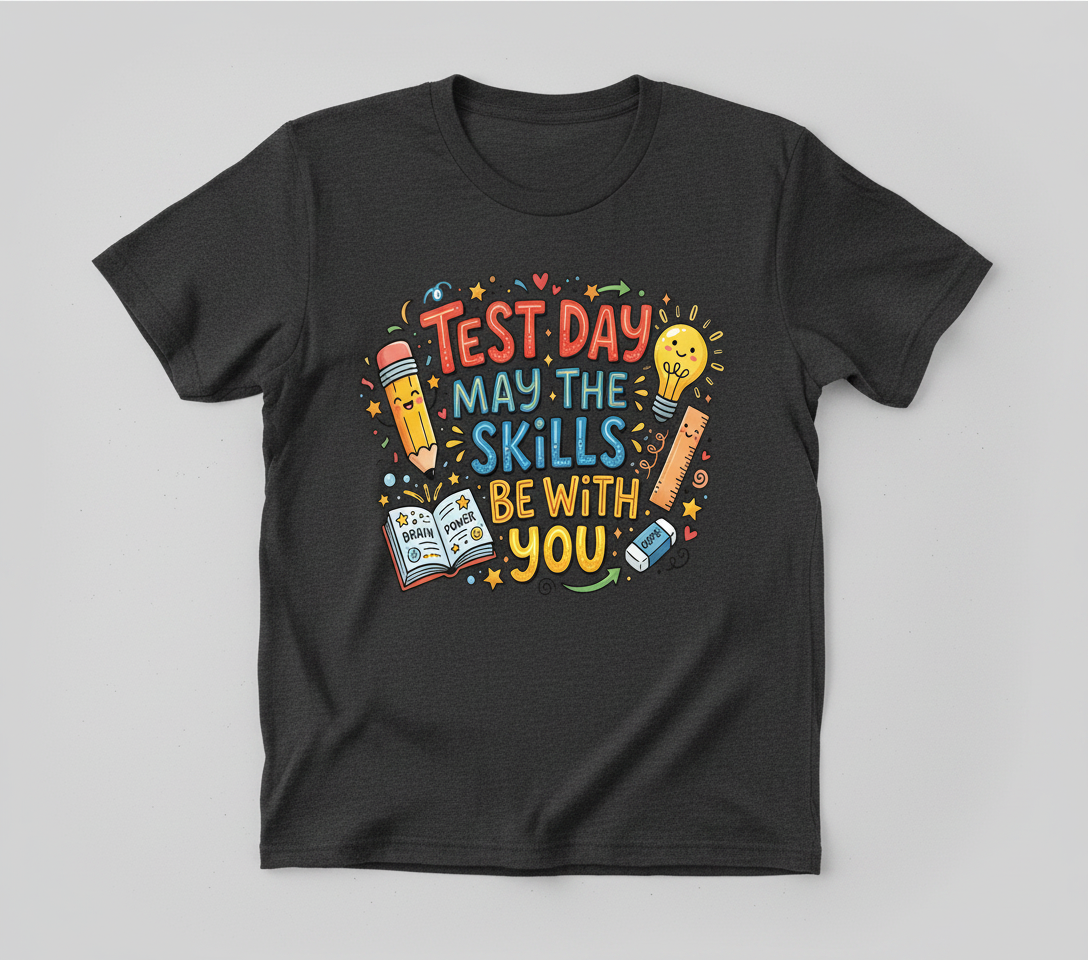 Test Day May The Skills Be With You Funny Teacher Student Gift T-Shirt - Dark Heather