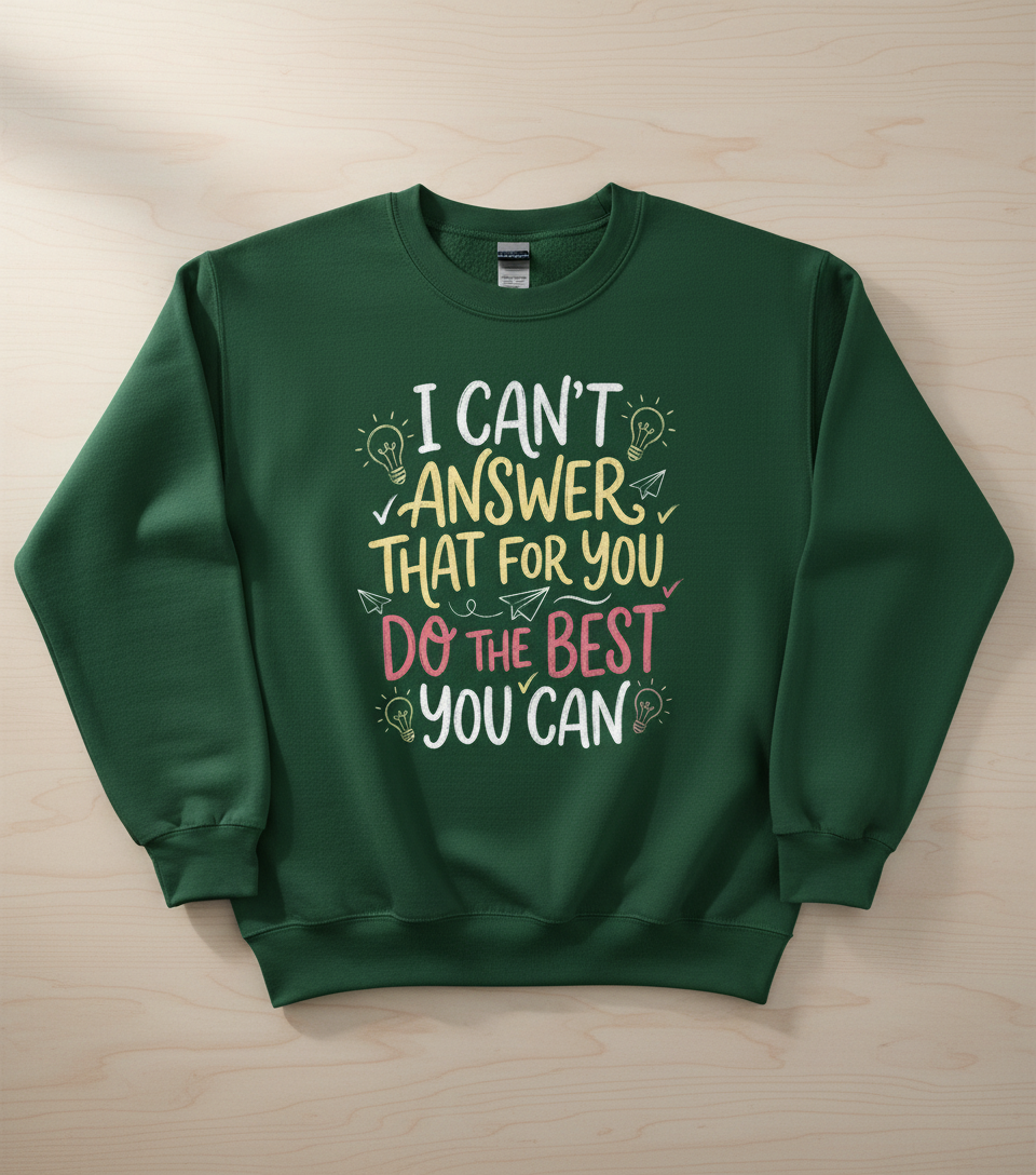 I Can't Answer That For You Teacher Quote Sweatshirt - Forest Green