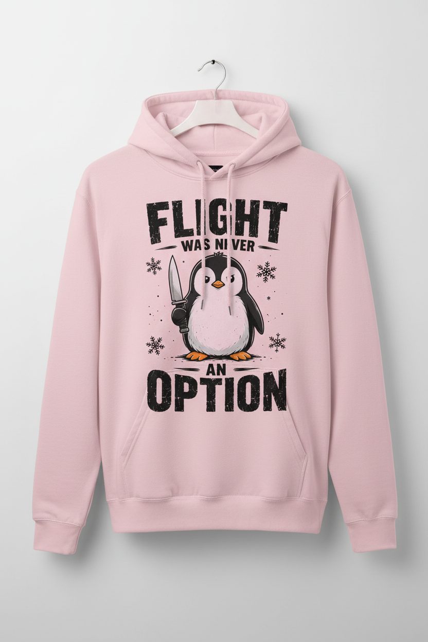 Flight Was Never an Option Funny Penguin Hoodie - product mockup - Light Pink