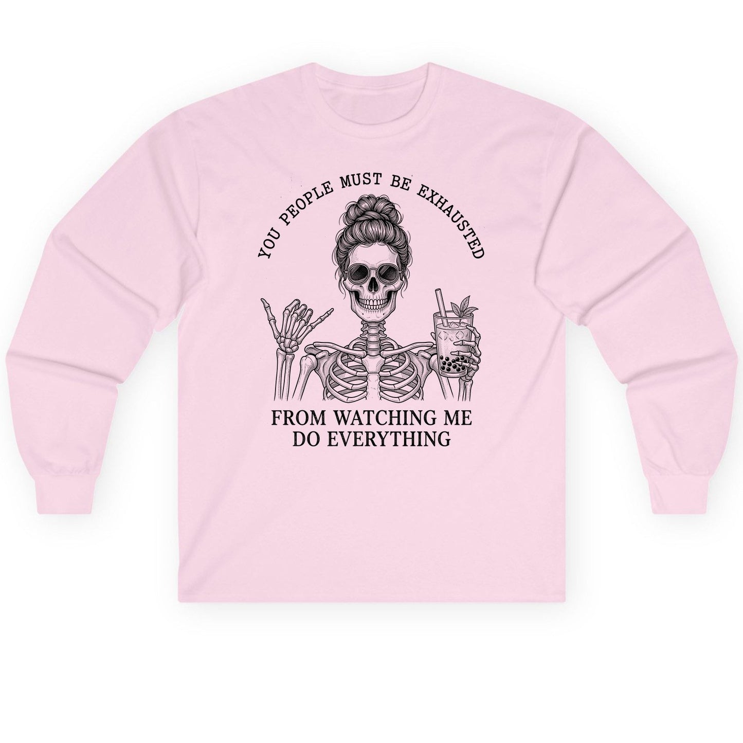 Solid Black Minimalist Minimalists Long Sleeve Tee - product mockup - Light Pink