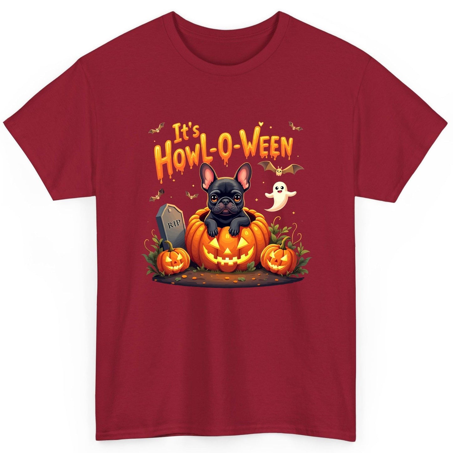 It's Howl-O-Ween french bulldog T-Shirt Cardinal Red product mockup