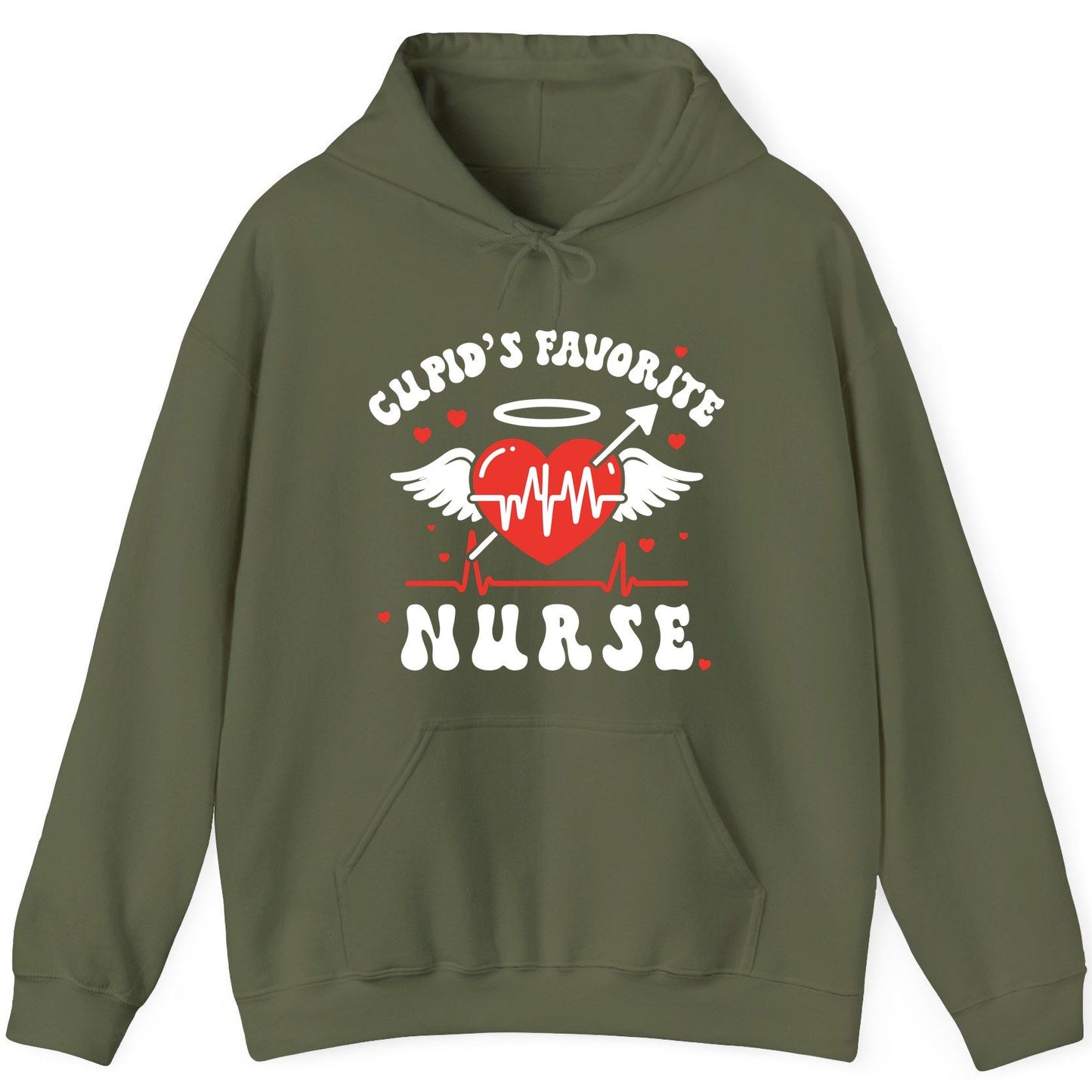 Cupid's Favorite Nurse nursing Hoodie Military Green product mockup