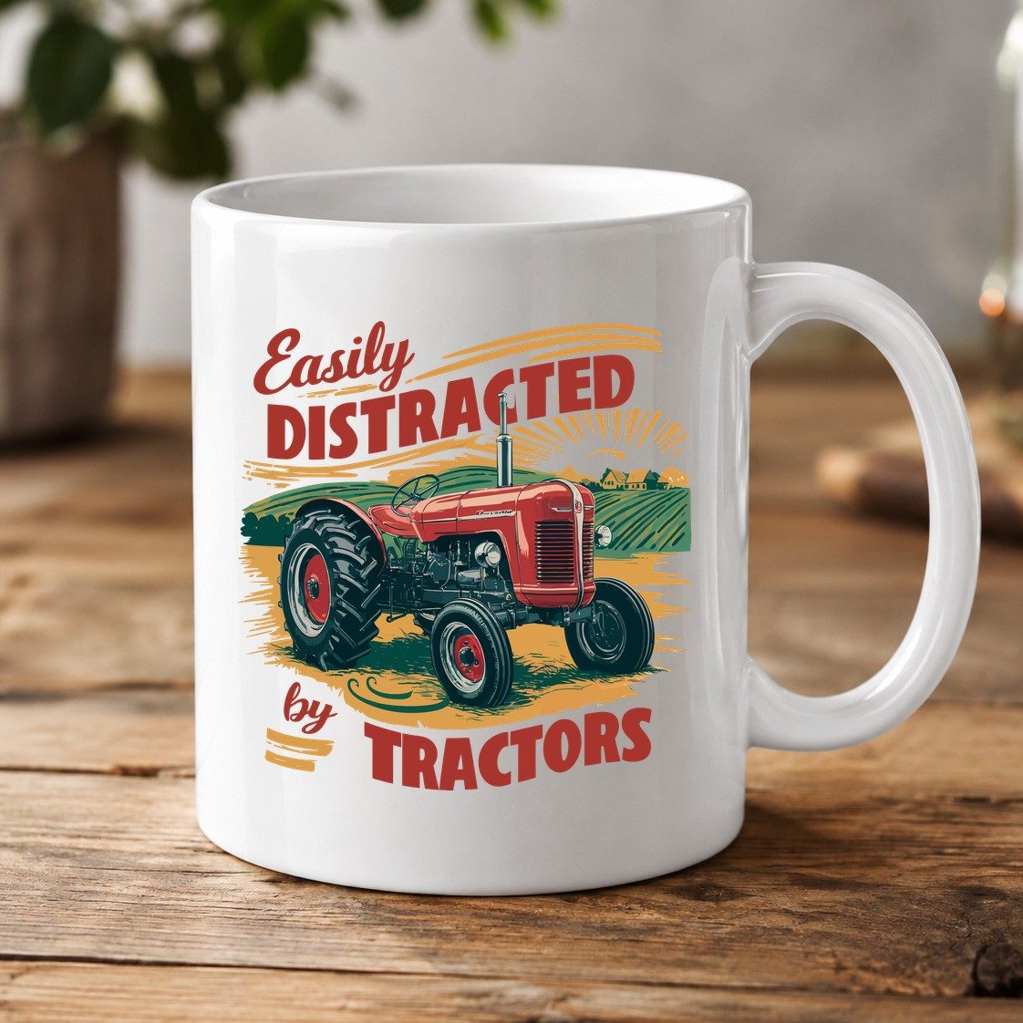 Easily Distracted by Tractors vintage tractor White Mug White product mockup