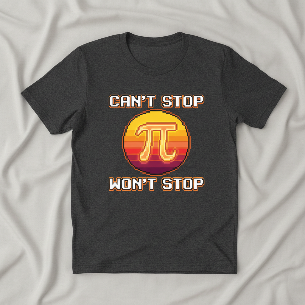 Can't Stop Won't Stop Pi Symbol Retro 8-Bit Math Pun T-Shirt - Dark Heather