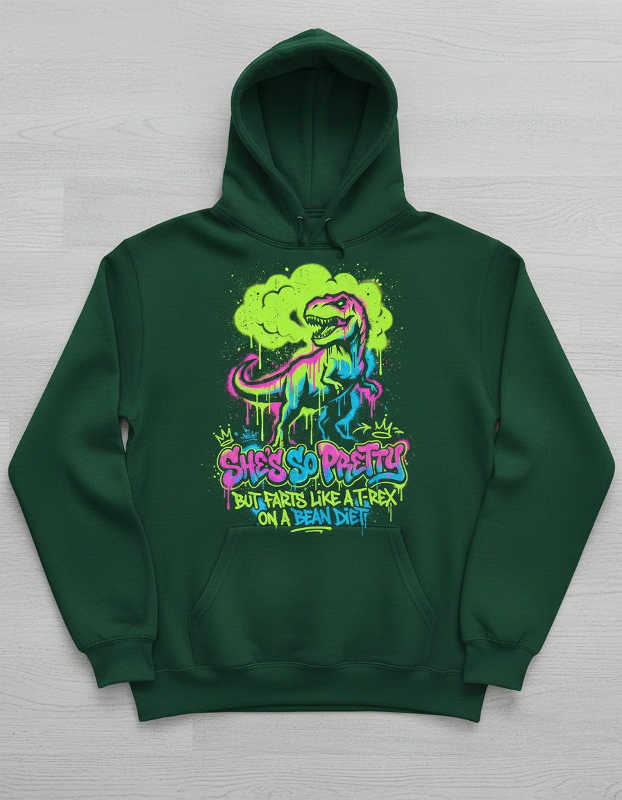 She's So Pretty But Farts Like A T-Rex Graffiti Art Hoodie - Forest Green