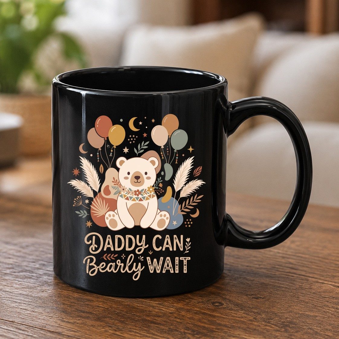 Daddy Can Bearly Wait Baby Shower Black Mug - product mockup - Black