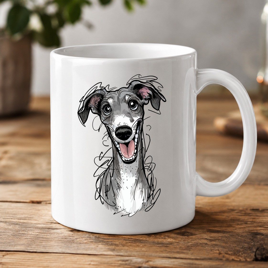 Smiling Greyhound Caricature greyhound White Mug White product mockup