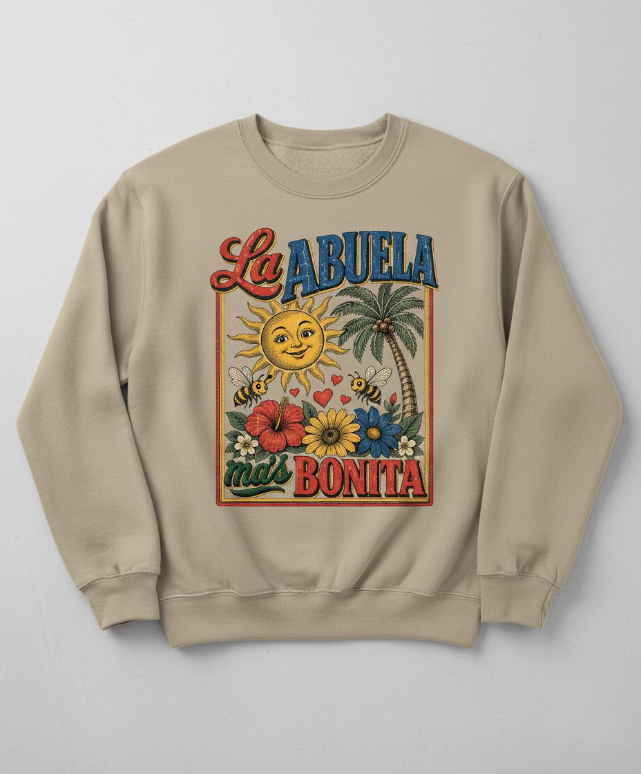 La Abuela Más Bonita Retro Grandma Sweatshirt - product mockup - Sand