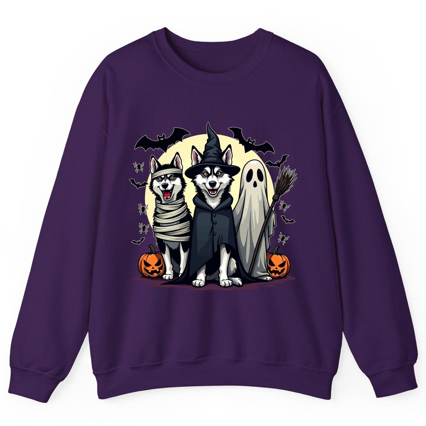 Halloween Huskies in Costumes Halloween huskies Sweatshirt Purple product mockup
