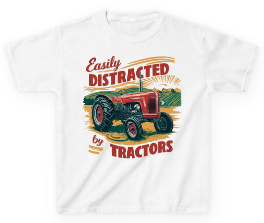 Easily Distracted by Tractors vintage tractor Youth T-Shirt White product mockup