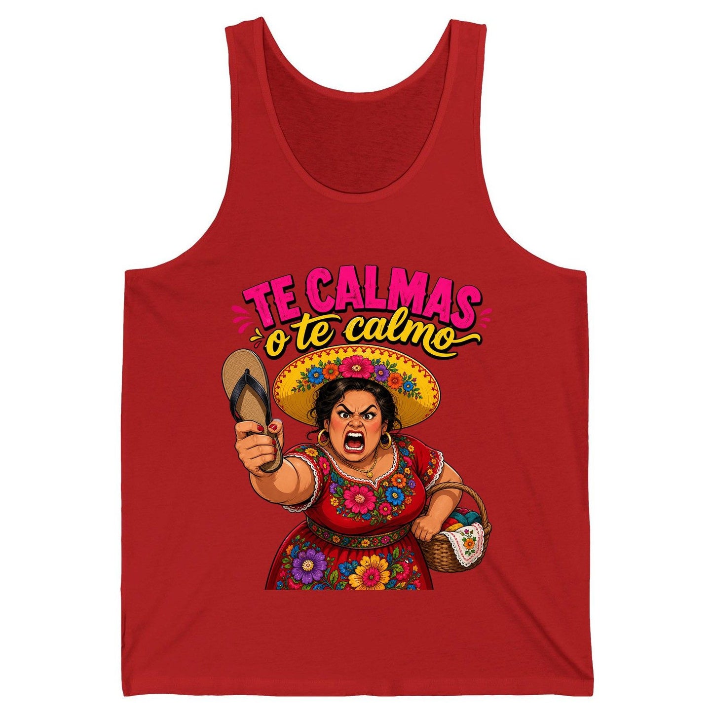 Te Calmas O Te Calmo Funny Latina Mom Tank Top - product mockup - Red