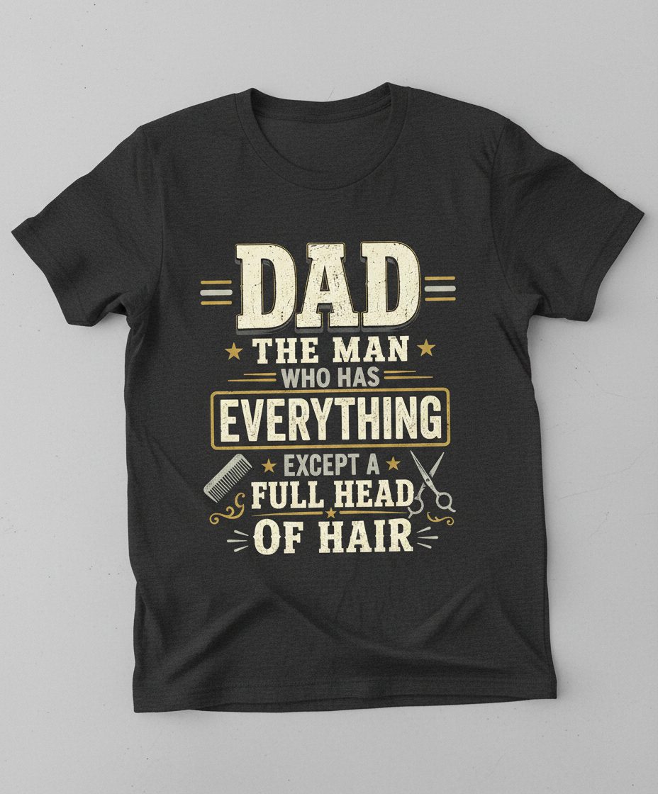 Dad the Man Who Has Everything Except a Full Head of Hair Funny T-Shirt - product mockup - Dark Heather