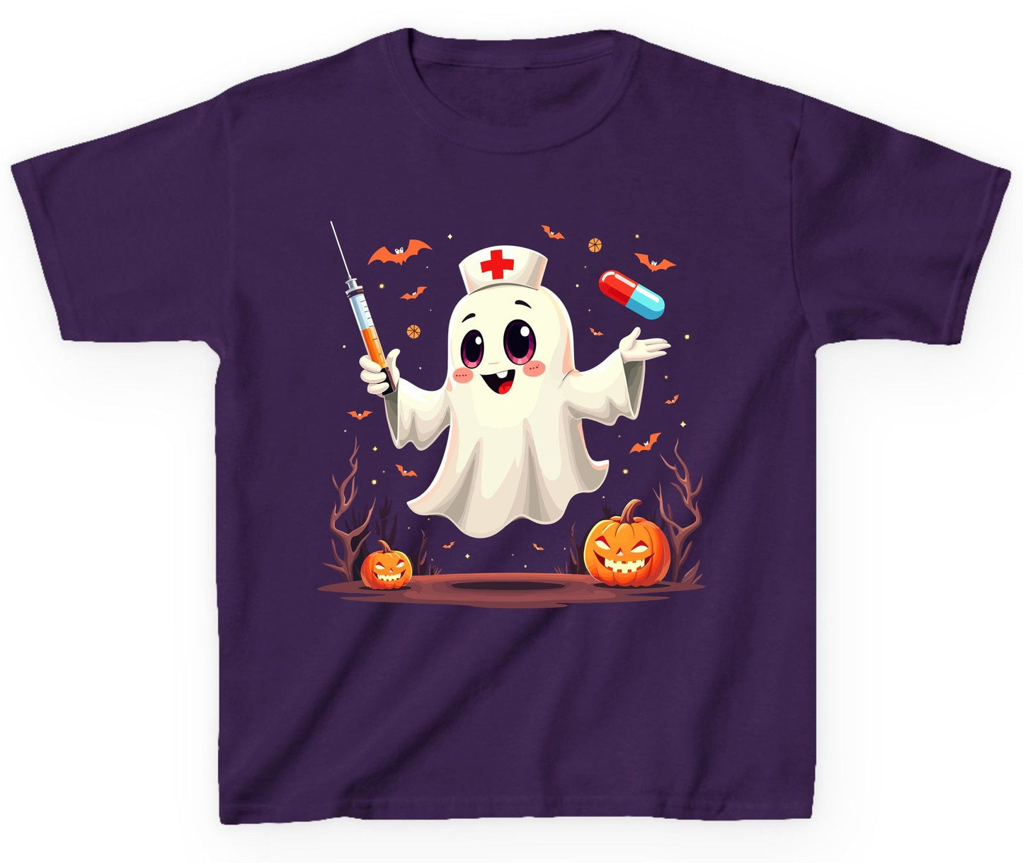 Cute Ghost Nurse Halloween ghost nurse Youth T-Shirt Purple product mockup