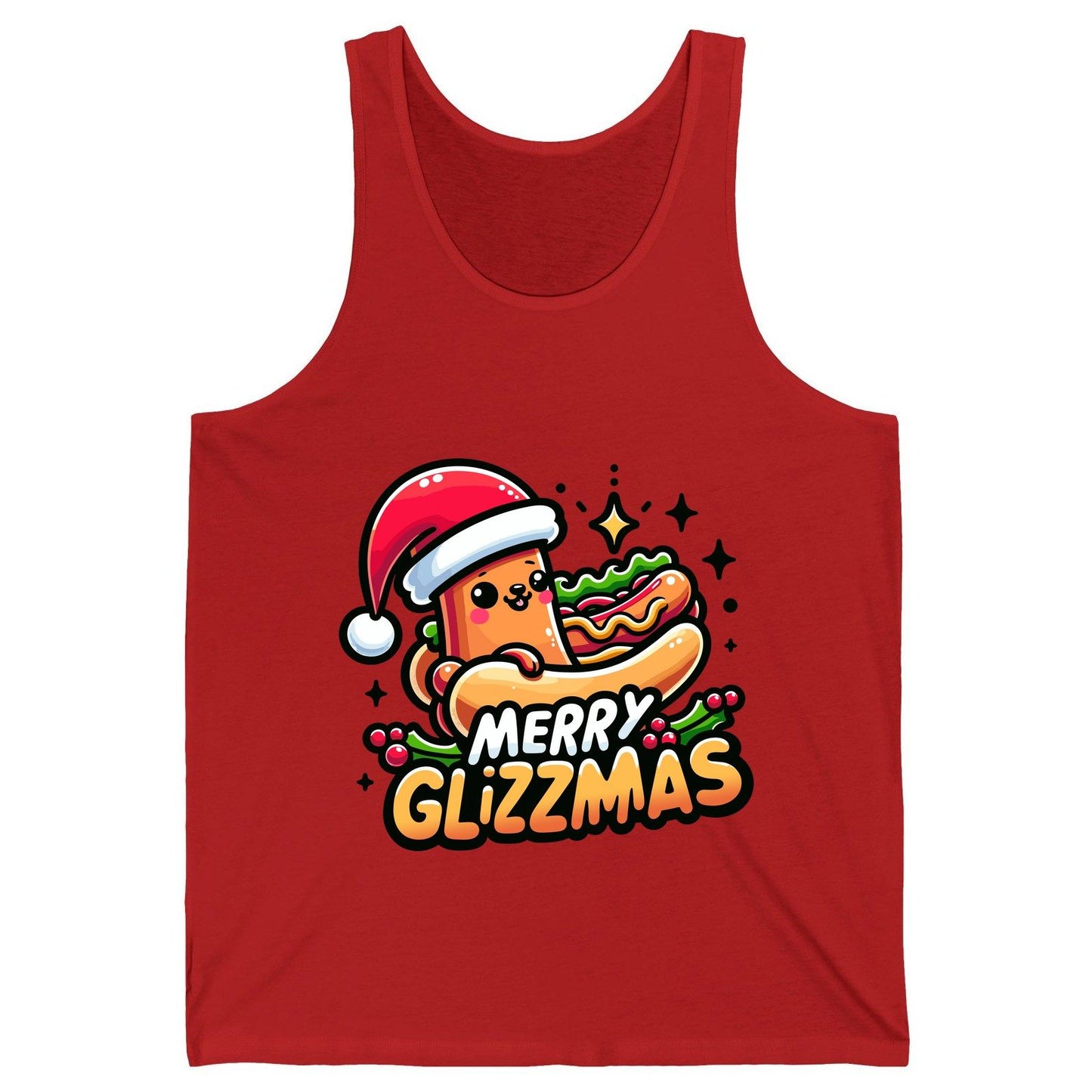 Merry Glizzmas hot dog Tank Top Red product mockup