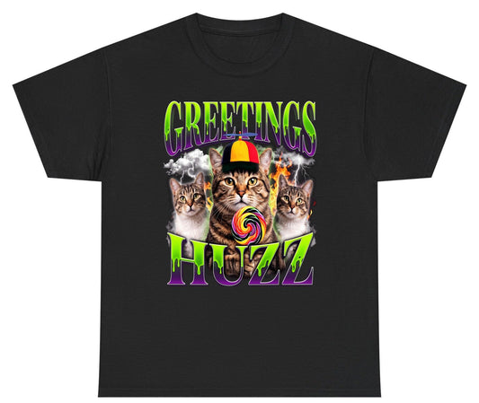 Greetings HUZZ Funny Cat Youth T-Shirt - product mockup - Black