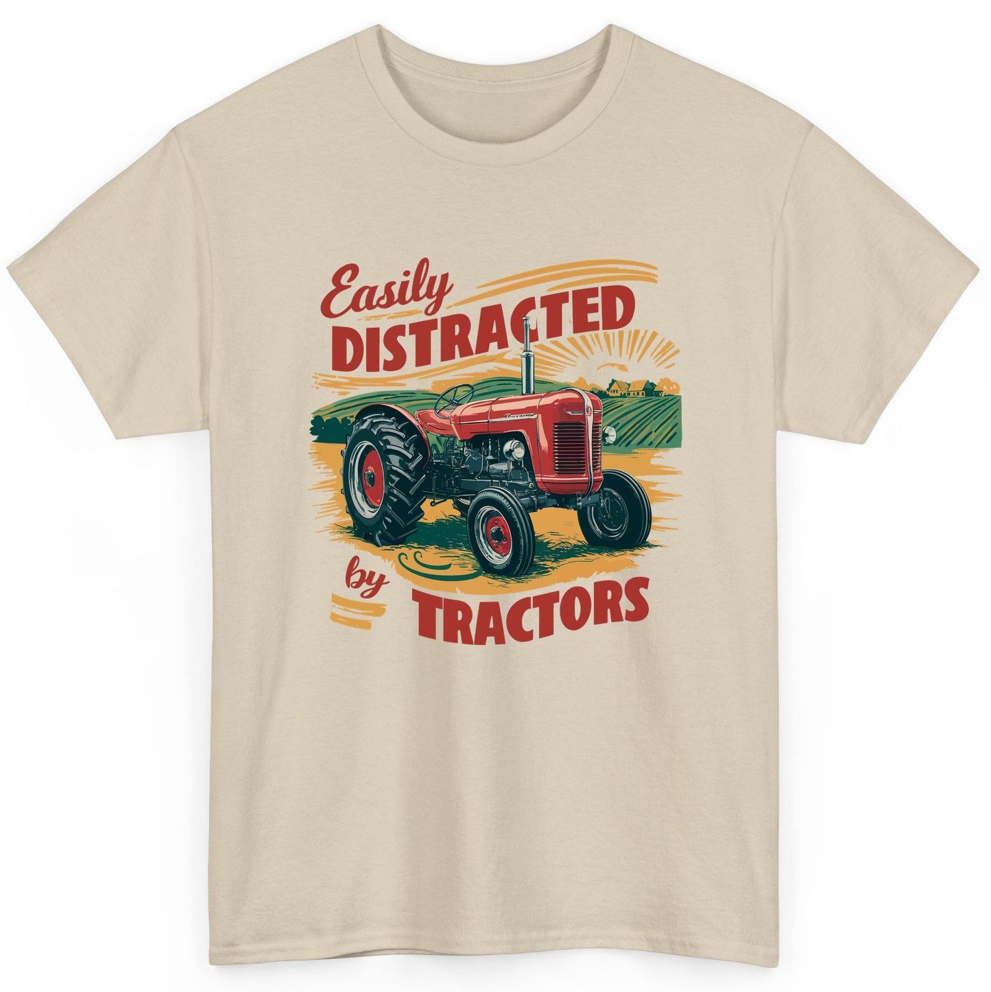 Easily Distracted by Tractors vintage tractor T-Shirt Sand product mockup