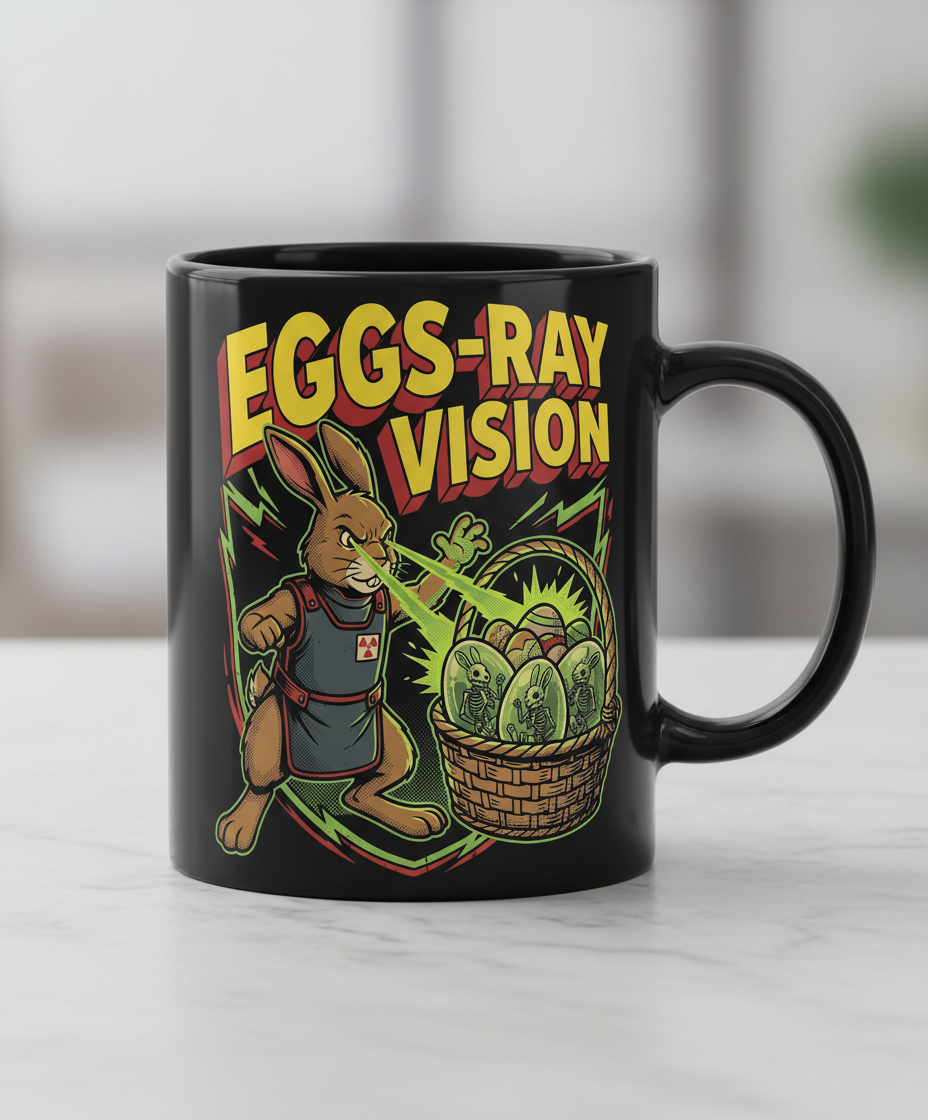 Eggs-Ray Vision Funny Easter Bunny Skeleton Black Mug - Black