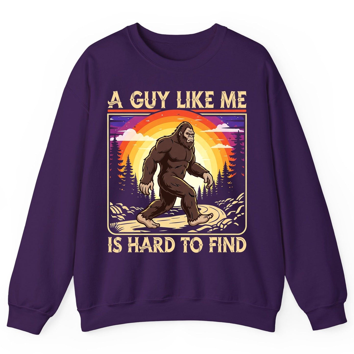 A Guy Like Me Is Hard to Find bigfoot Sweatshirt Purple product mockup
