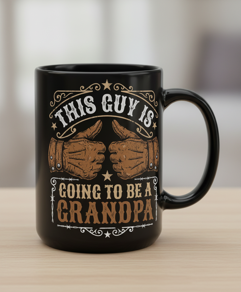 This Guy Is Going To Be A Grandpa Western Style Announcement Black Mug - Black