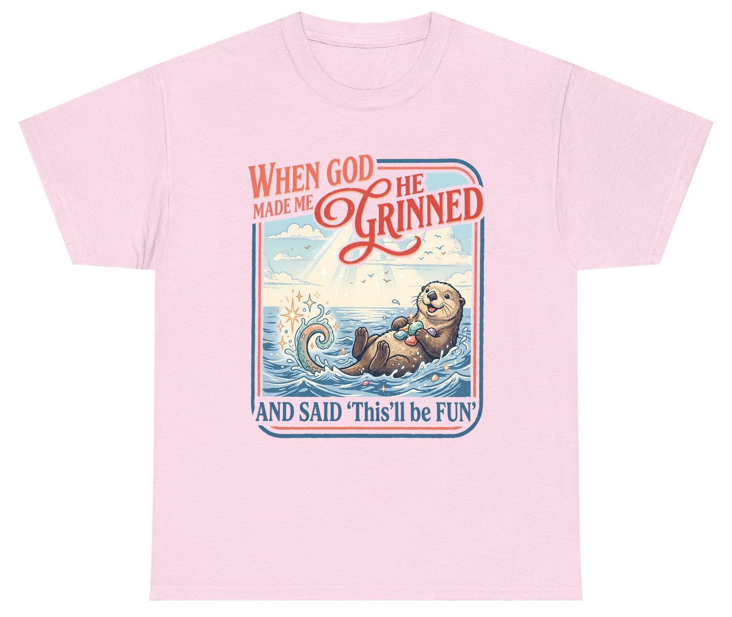When God Made Me He Grinned and Said 'This'll Be FUN' Youth T-Shirt - product mockup - Light Pink