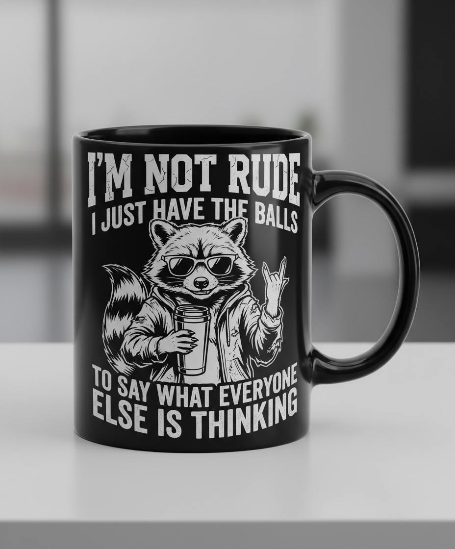 Sassy Raccoon I'm Not Rude Funny Quote Black Mug - Black