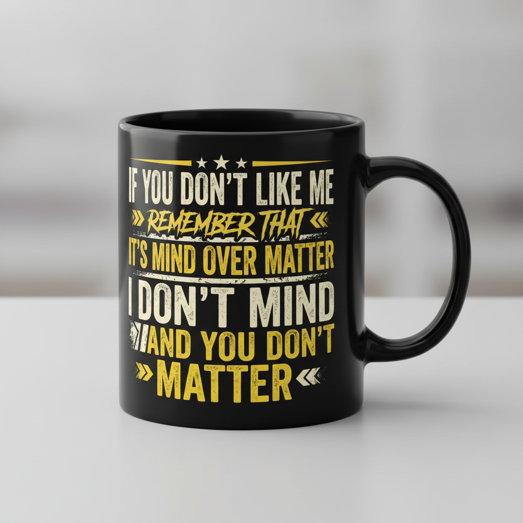 Funny Sarcastic Mind Over Matter Quote Black Mug - Black