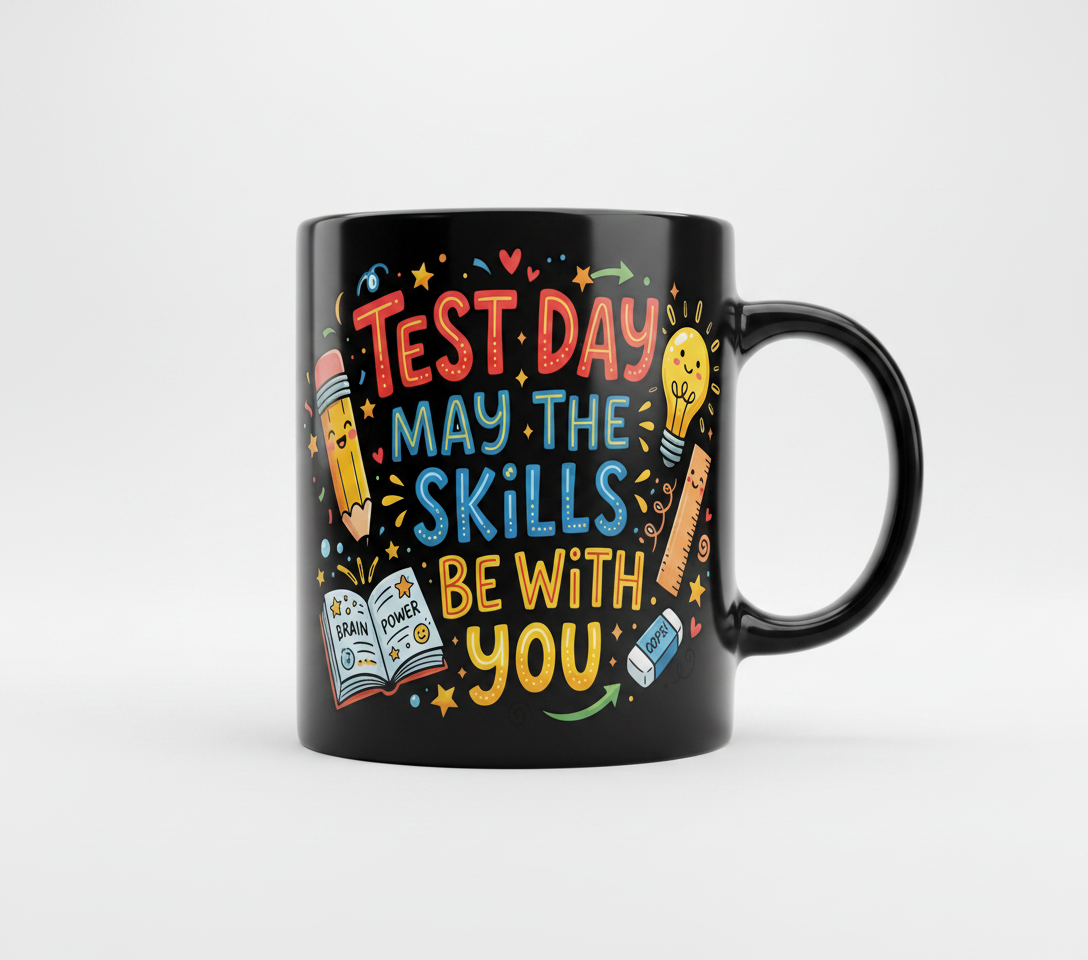Test Day May The Skills Be With You Funny Teacher Student Gift Black Mug - Black