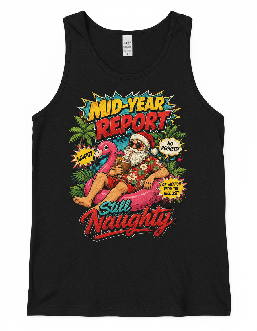 Santa's Mid-Year Report Naughty Vacation Tank Top - Black