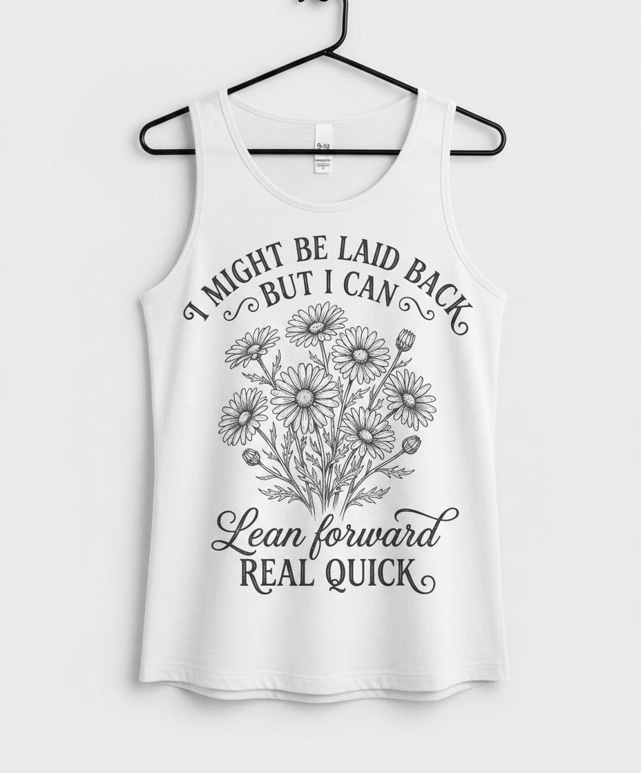 I Might Be Laid Back Floral Quote Design Tank Top - White